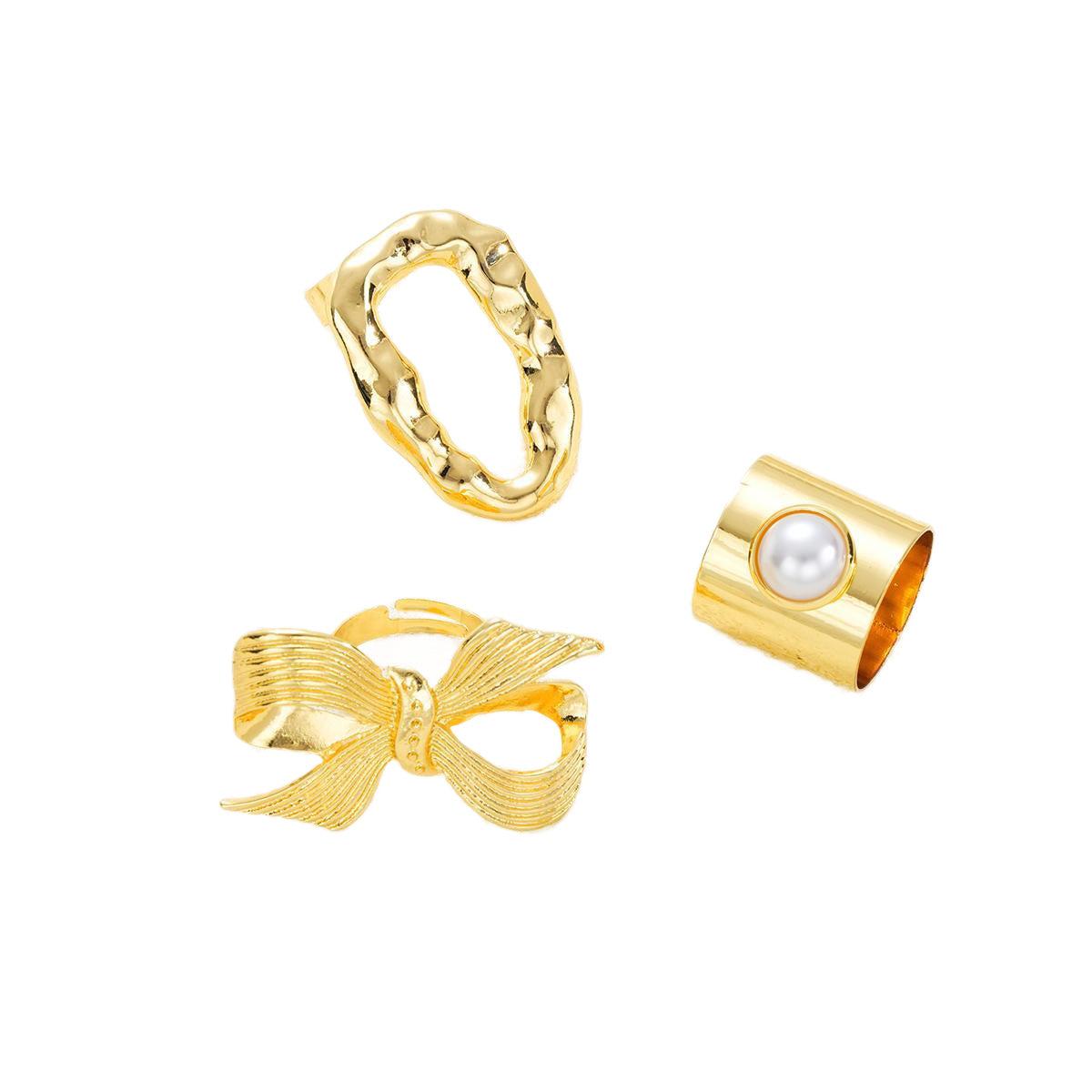Folded Imitation Pearl Ring Set