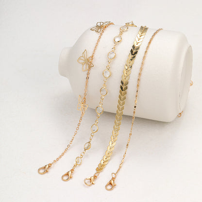 Juego de 4 tobilleras con forma de mariposa hueca 