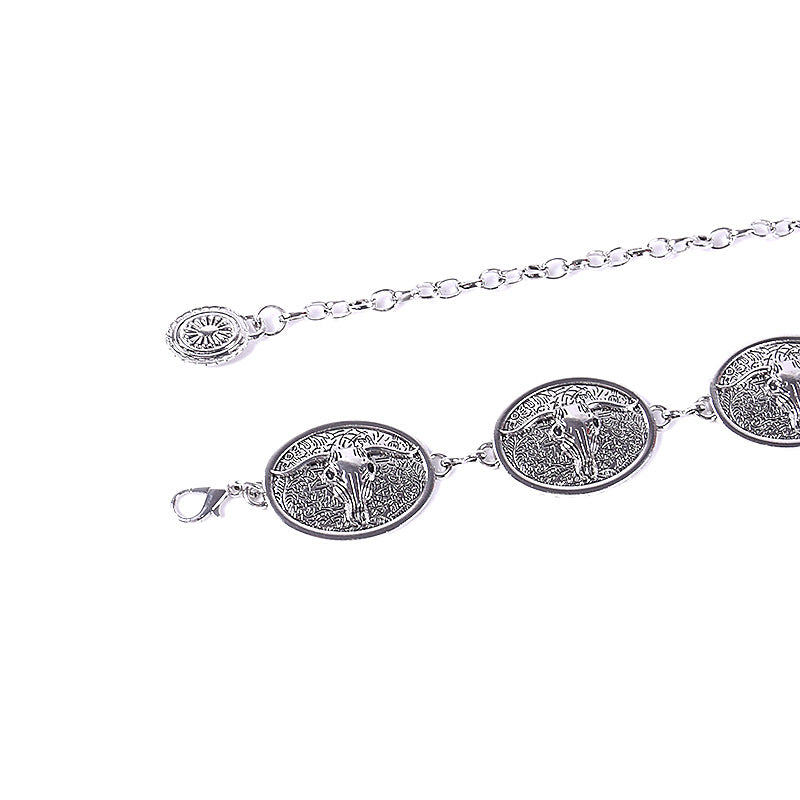 Oval buckle bull head metal chain waist chain