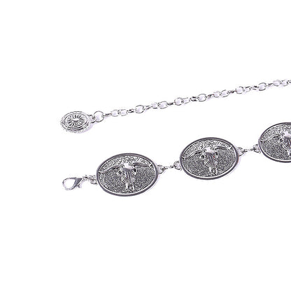 Oval buckle bull head metal chain waist chain