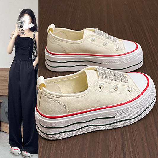 Zapatos de lona sin cordones de suela gruesa para mujer, 