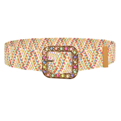 Colorful PP grass woven women's belt
