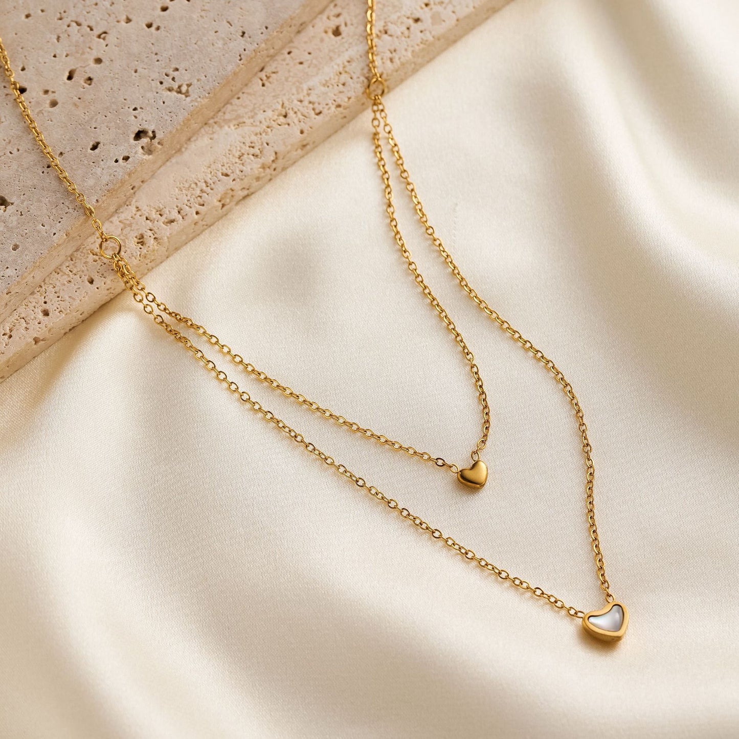 18K Gold-Plated Titanium Steel Double-Layer Heart Shell Clavicle Necklace