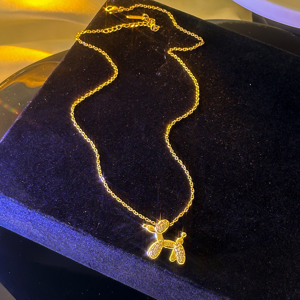 Zircon Balloon Dog Titanium Steel Collarbone Necklace