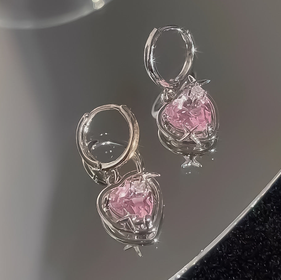 Pink Zircon Heart Hoop Earrings