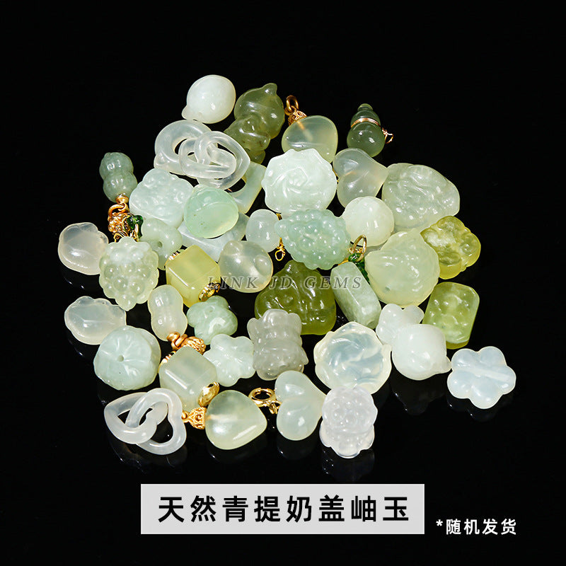 Crystal silver obsidian Hetian jade carving loose beads