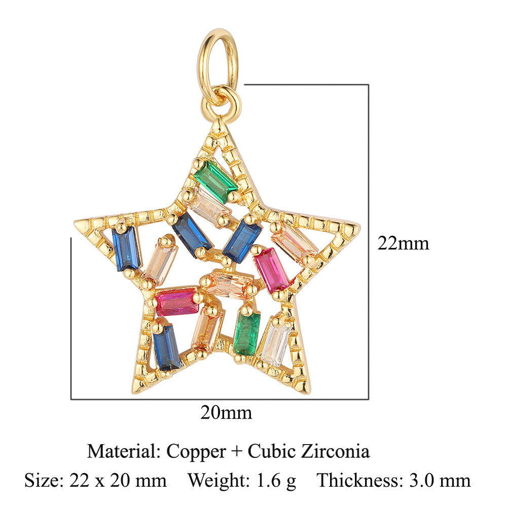 Colgante de cobre y circonita con forma de estrella y sol 