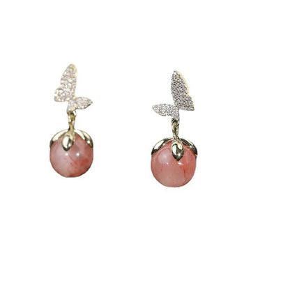 Butterfly Love Flower Pink Opal Earrings