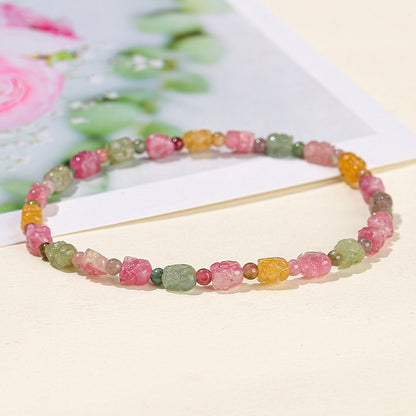 7A Natural Watermelon Tourmaline Pixiu Bracelet