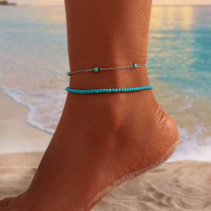 Summer casual rice bead shell anklet