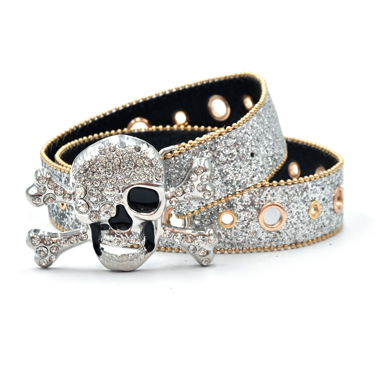 Silver Big Skull Rhinestone Belt