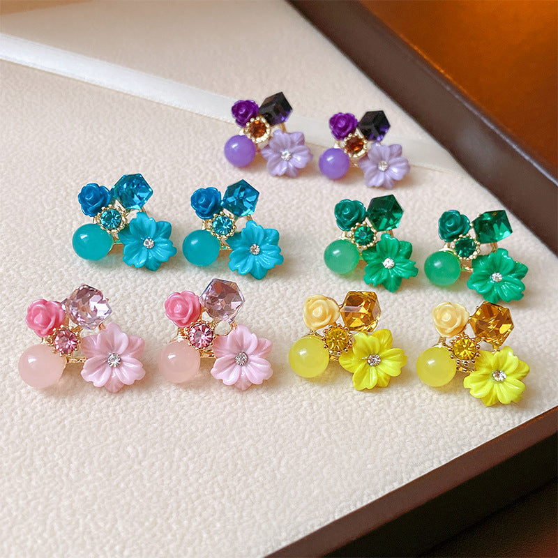 Pendientes de flores de cristal morado 