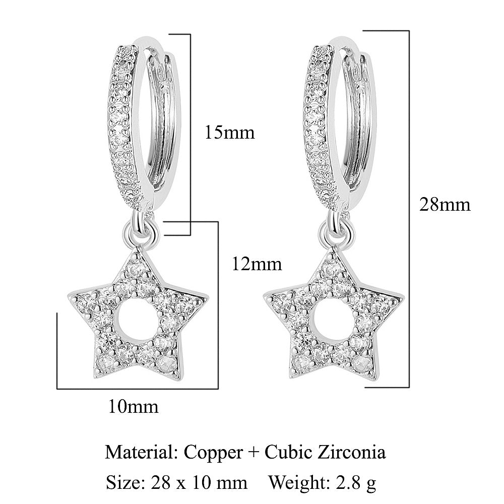 Crescent Star Flower Copper Zircon Women's Earrings
