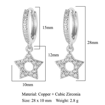 Crescent Star Flower Copper Zircon Women's Earrings