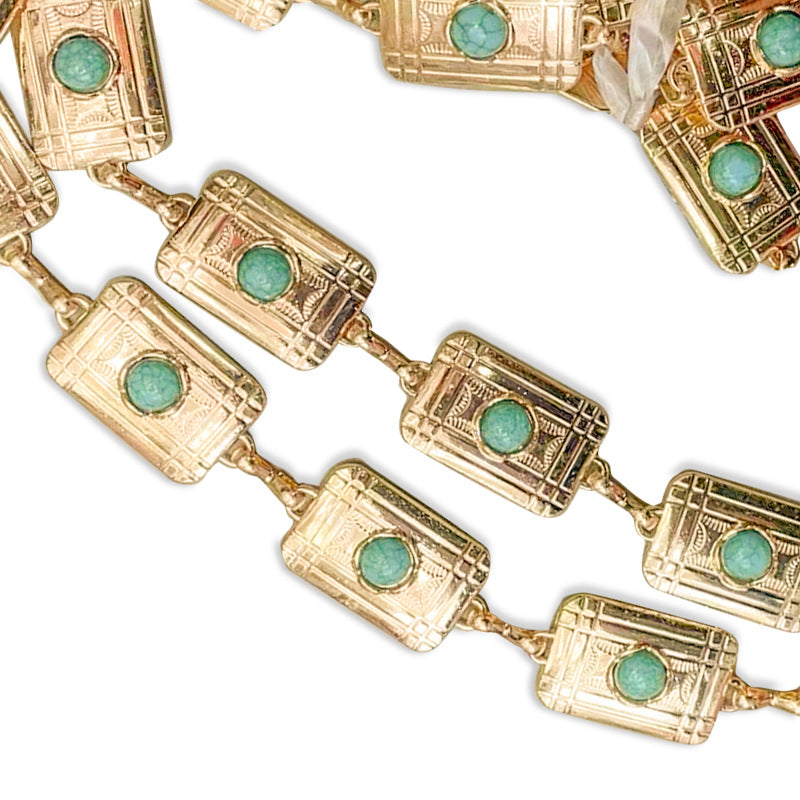 Carved geometric retro waist chain