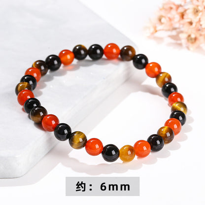 5A Yellow Tiger's Eye Stone Red and Black Agate Mixed String Bracelet