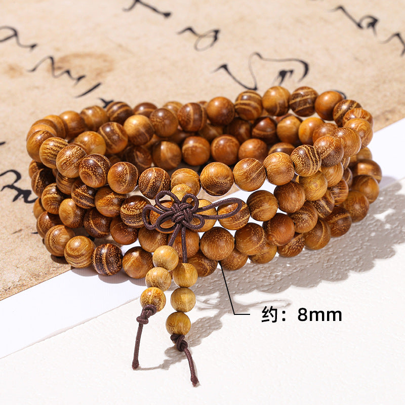 Gold Sandalwood Buddha Bead Bracelet 108 Golden Silk Wood