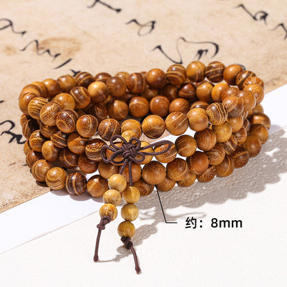 Gold Sandalwood Buddha Bead Bracelet 108 Golden Silk Wood