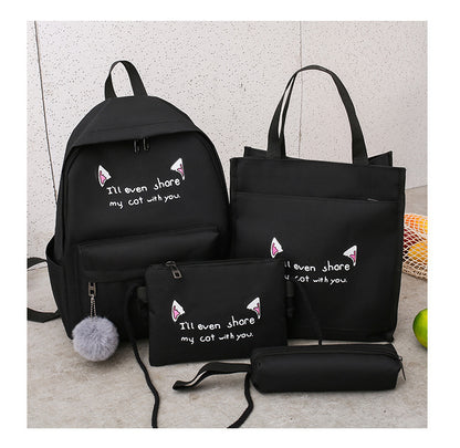 Four-piece canvas cat ear backpack