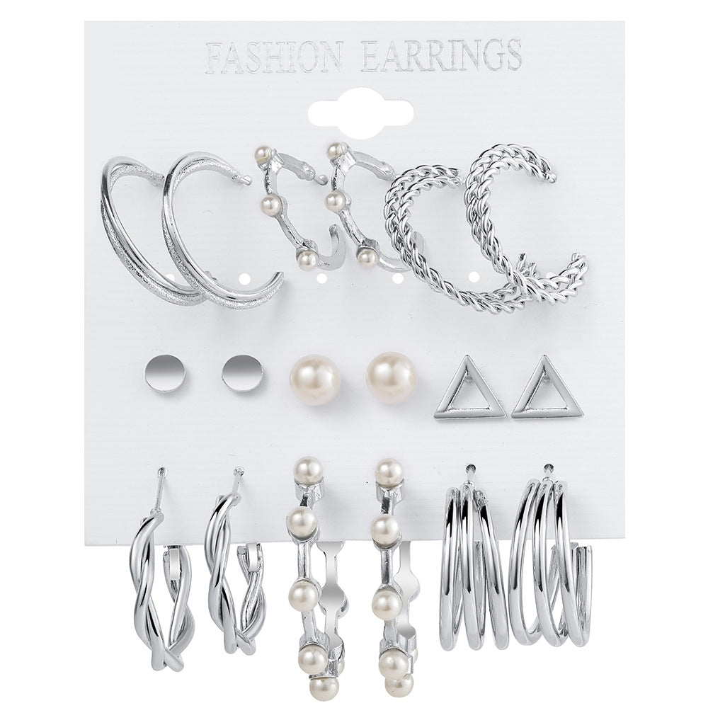 Retro Pearl & Butterfly 9-Piece Earring Set
