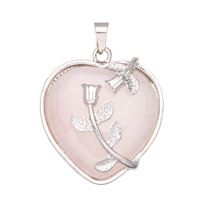 Colar de cristal ametista com pingente de rosa em formato de coração 