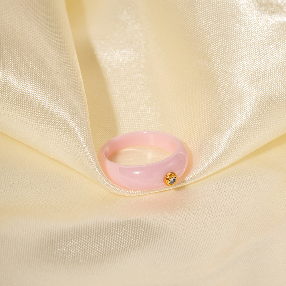 7mm wide pink round diamond ring