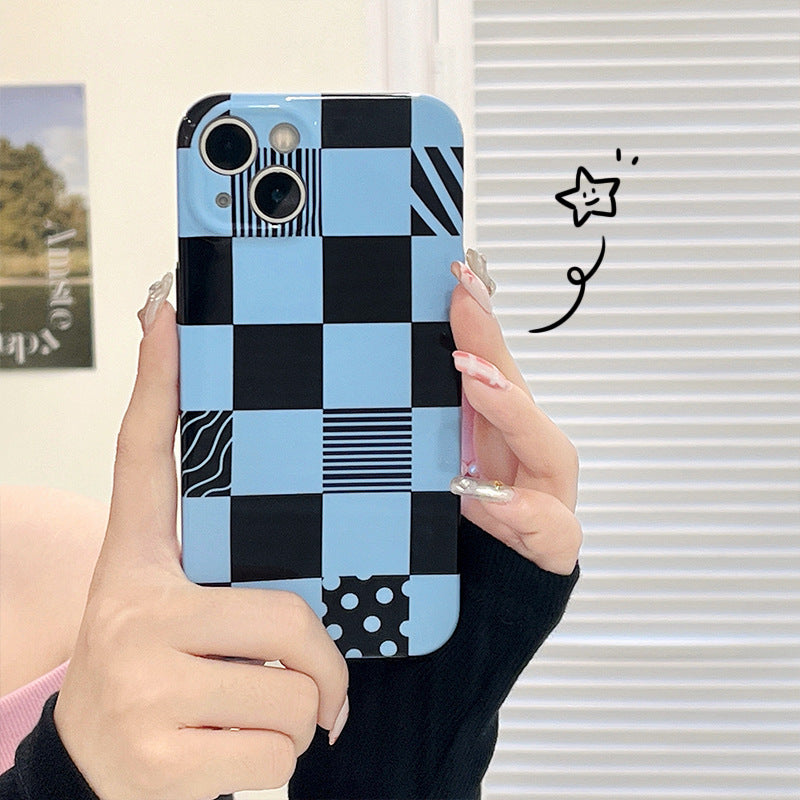 Apple 15 Pro Film Case Blue-Black Plaid iPhone X Dog Hard Case