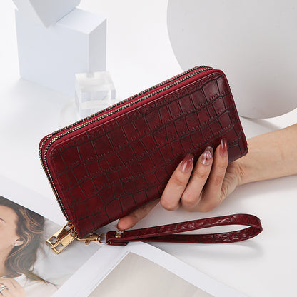 Crocodile pattern pu double zipper clutch bag