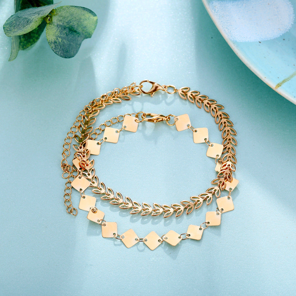 Leaf Metal Square Anklet Set