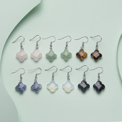 Four-leaf Clover Flower Crystal Stainless Steel Earrings