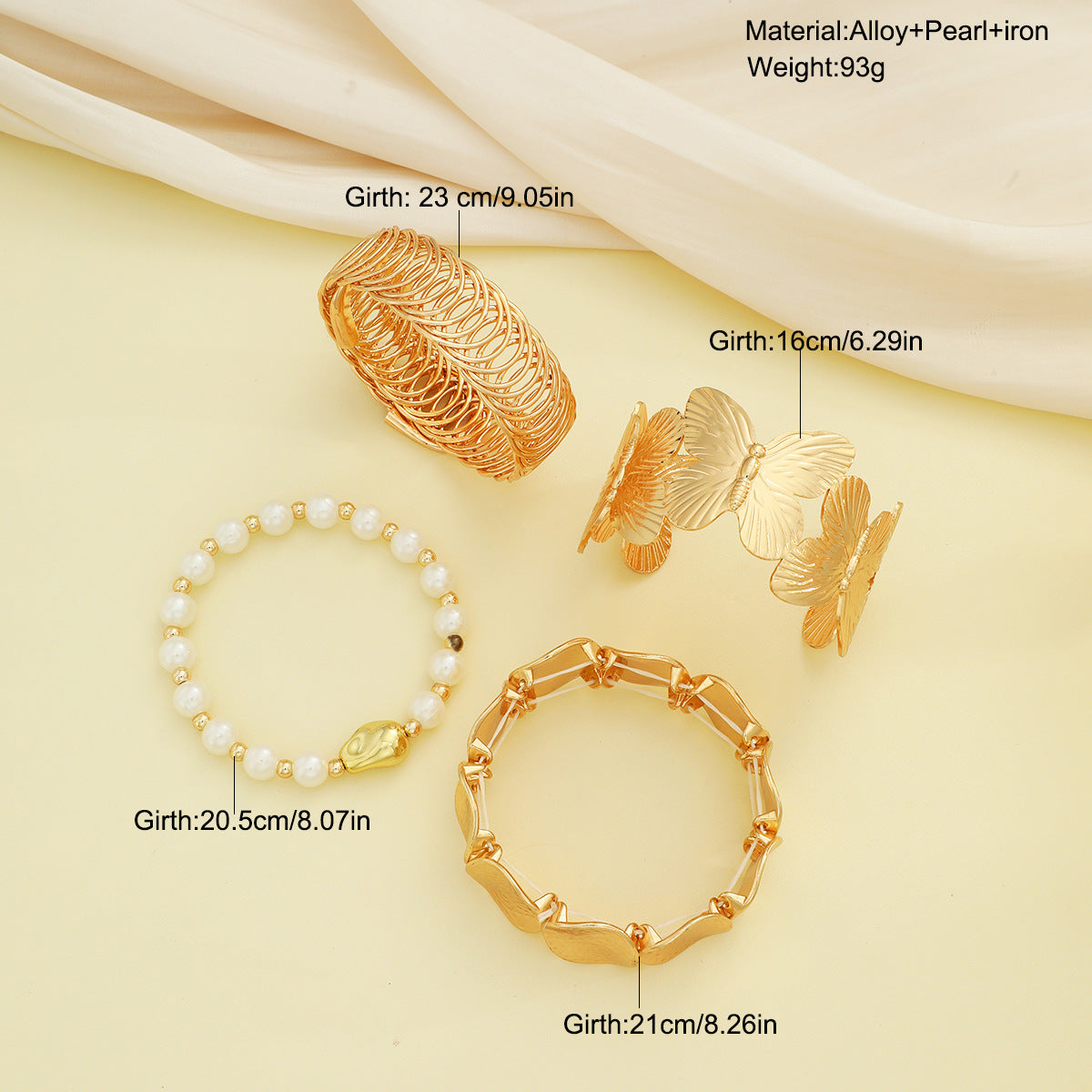 Metal Flower Pearl Bracelet Set