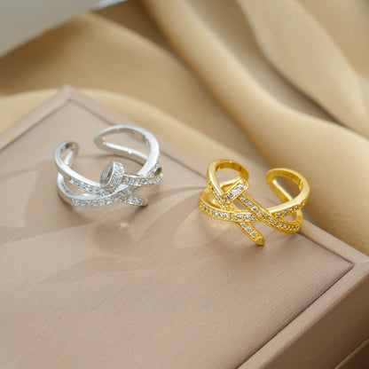 Anillo abierto de uñas con cinturón de diamantes de imitación apilable 