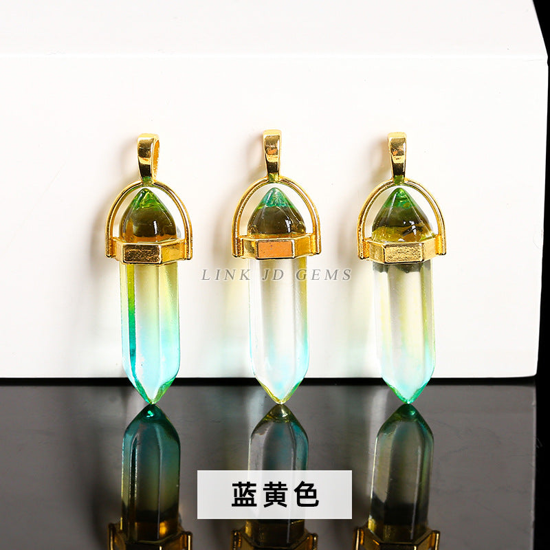 Colorful glass hexagonal column pendant