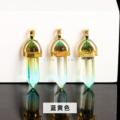 Colorful glass hexagonal column pendant