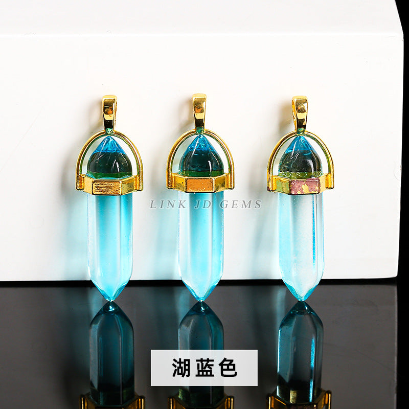 Colorful glass hexagonal column pendant