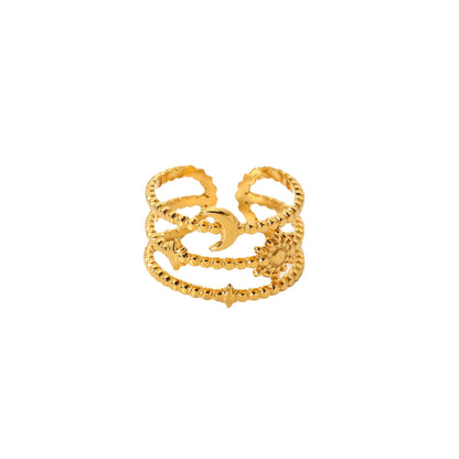 Three-layer star and moon open ring