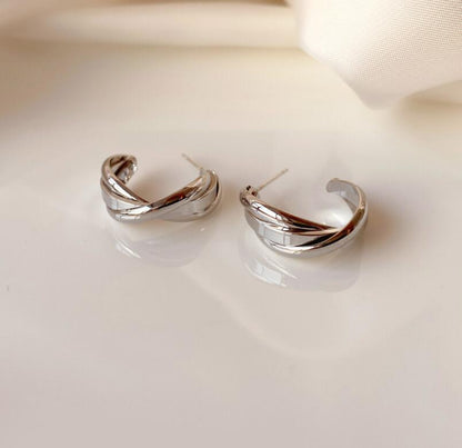 S925 Silver Needle Geometric Twisted Face Earrings