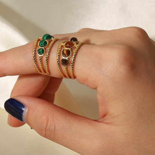 Green Malachite/Tiger Eye Hollow Open Ring