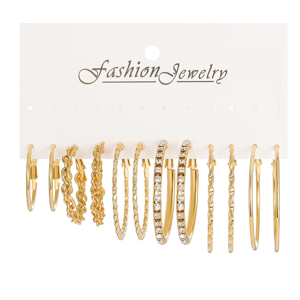 Gold C-Shaped Rhinestone Chain Earrings
