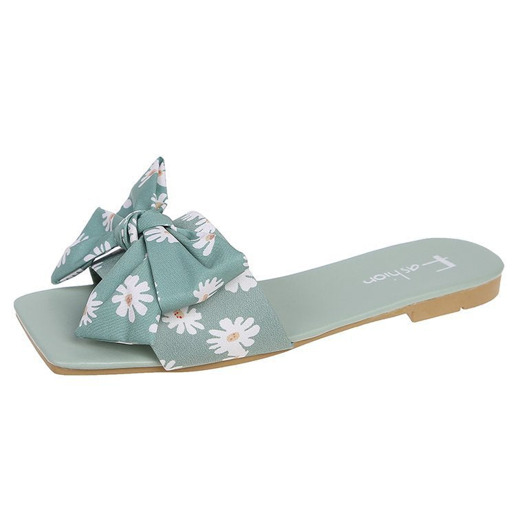 Shoe bow cute outer one-word slippers