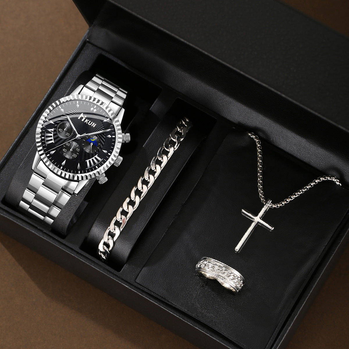Steel belt quartz watch cross set