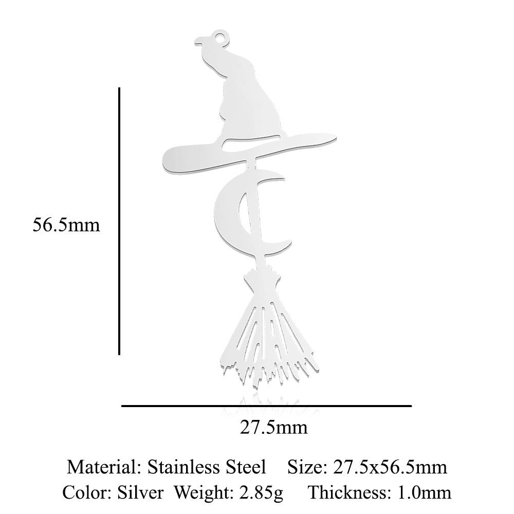 5 pcs/titanium steel magic witch broom necklace pendant