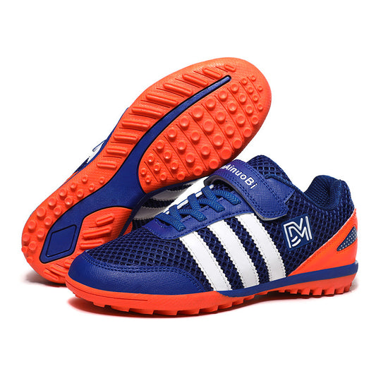 Zapatos de fútbol para césped con velcro para niños, transpirables, de malla, para primavera y verano 