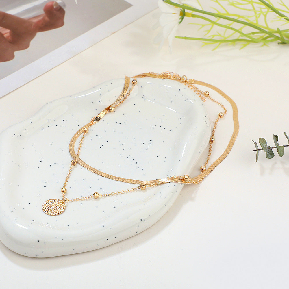 Hammered Pendant Double Layer Necklace