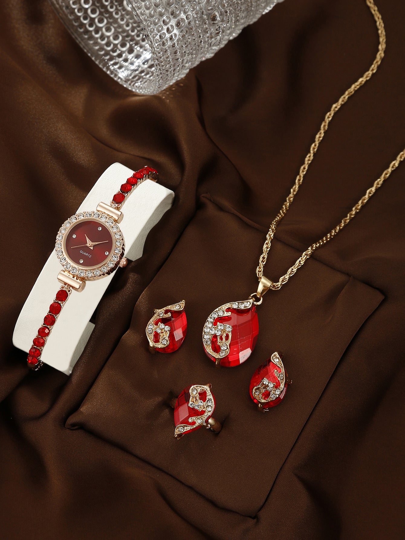 Bracelet Watch Peacock Water Drop Women's Jewelry Set