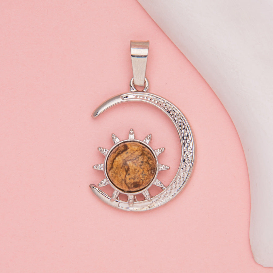 Crystal Agate Moon Sun Alloy Inlay Pendant
