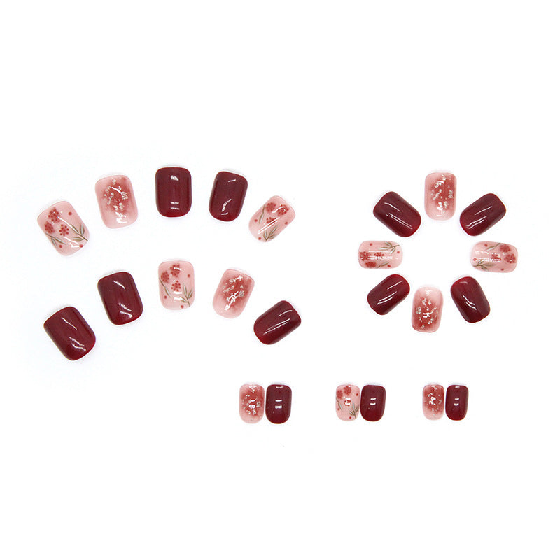 Rose Red Gold Foil Gradient Nails