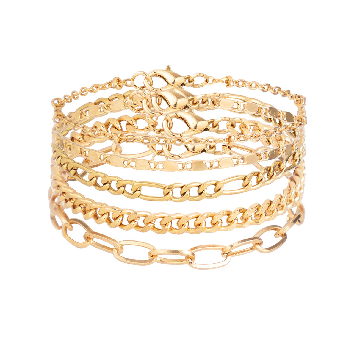 Hip hop stacked gold bracelets