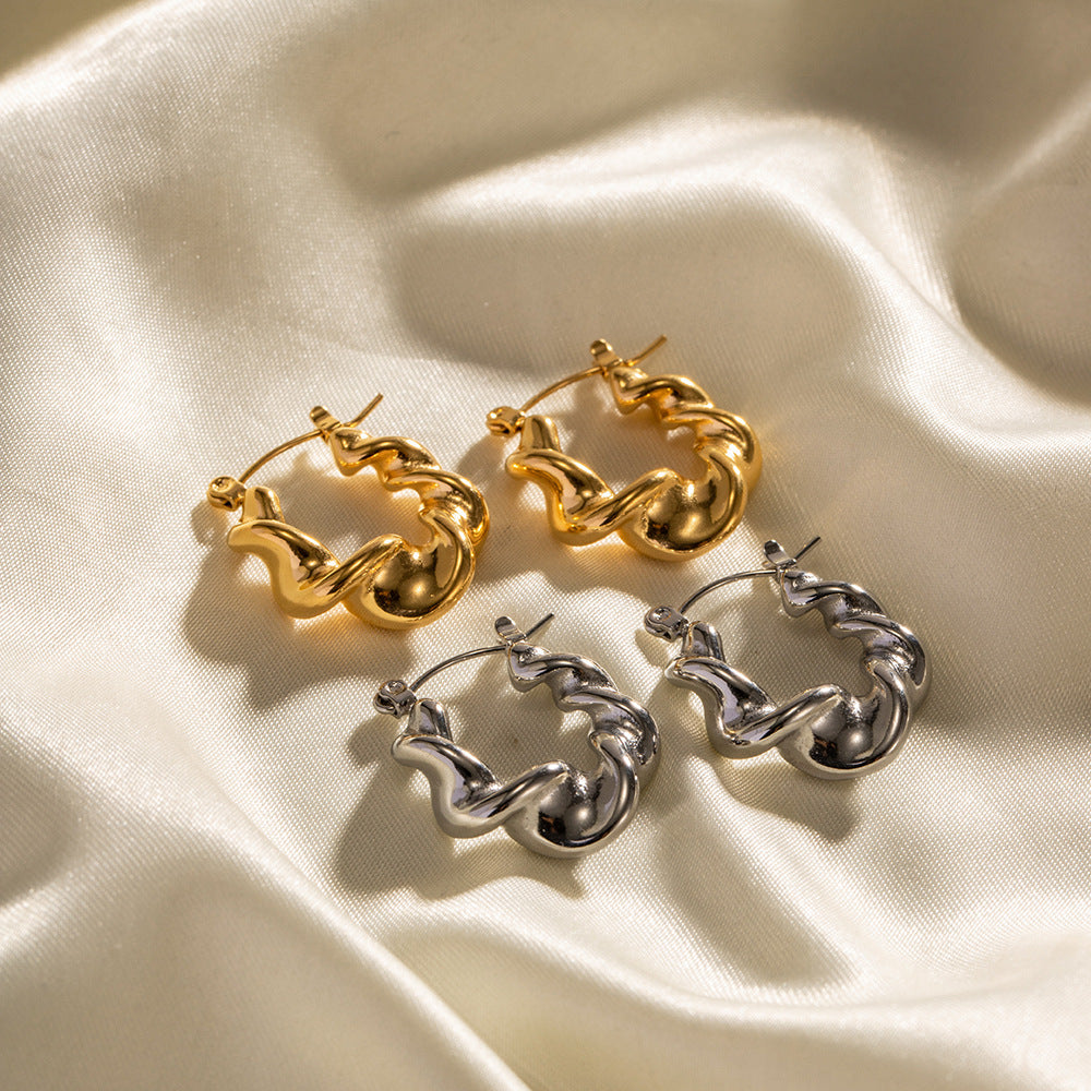 Stainless Steel Twisted Hoop Earrings