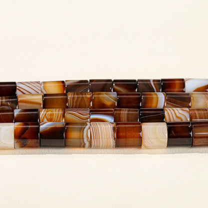 Brown Striped Agate Round Tube Loose Beads